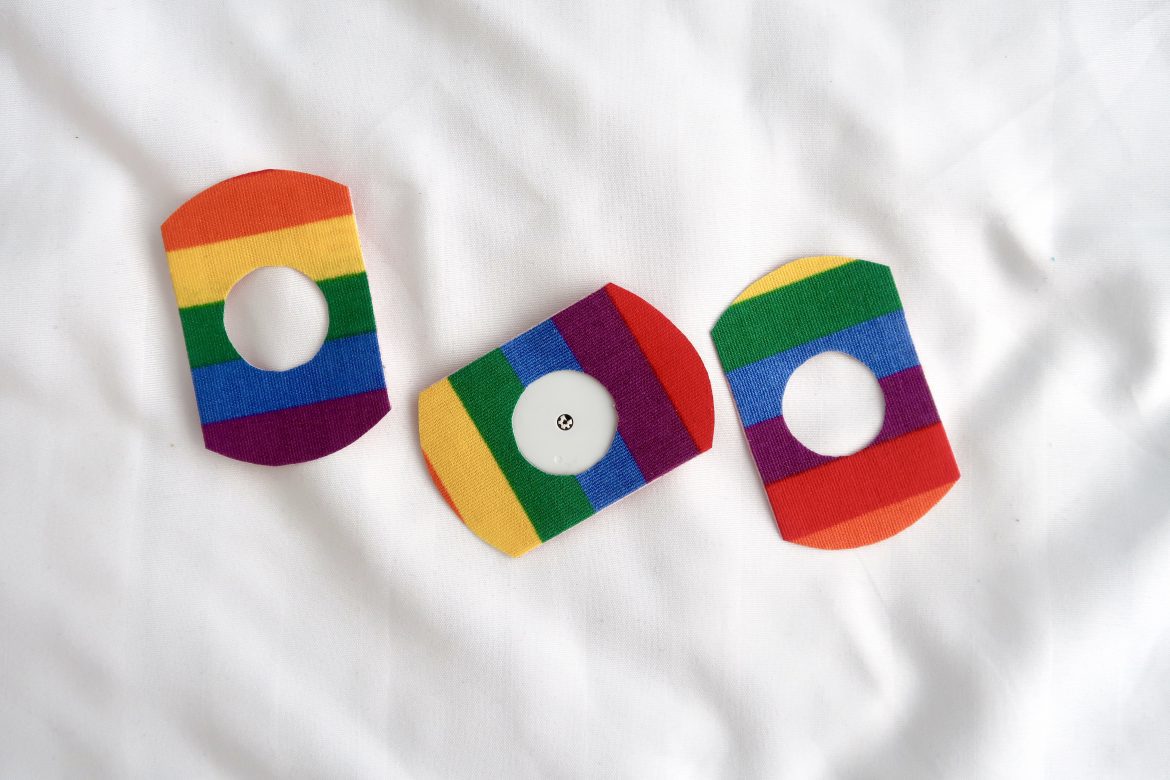 3 rainbow patterned patches for securing the Freestyle Libre
