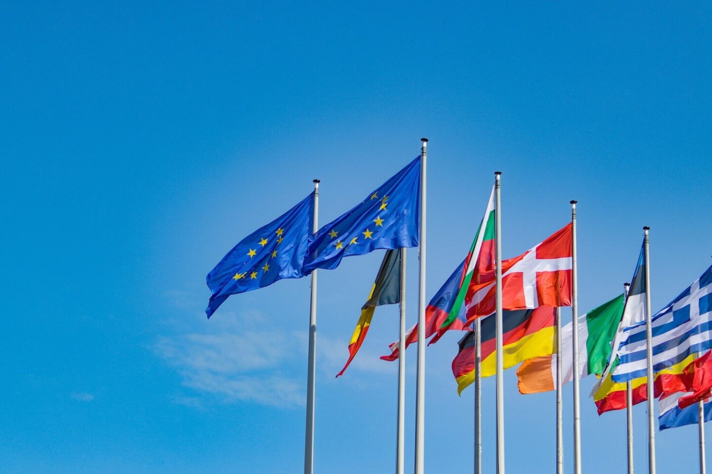 European flags flying on poles