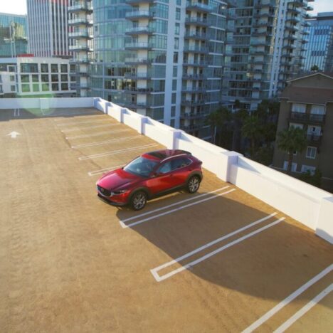 Red Mazda CX-30 Parked On A Rooftop Parking