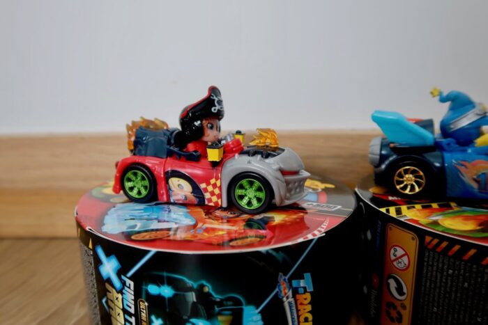 a t-racer car sitting on top of a turbo wheel box