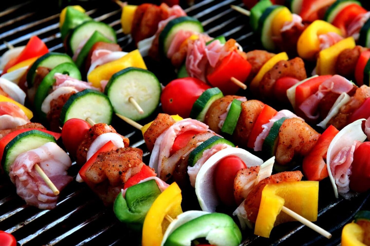 Vegetable and bacon kebabs on the BBQ