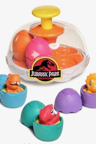 Brightly coloured eggs with dinosaurs inside