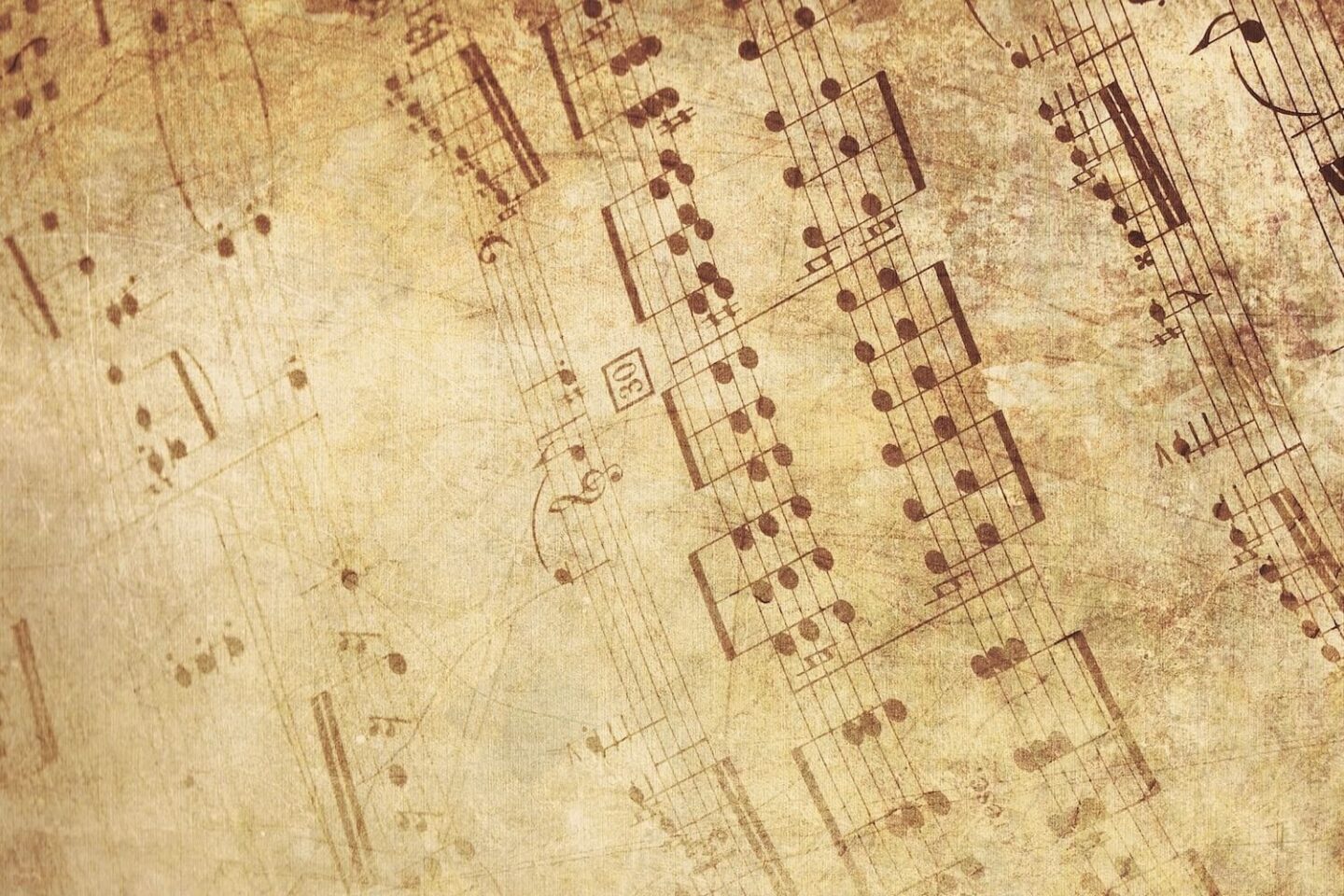 Sheet music that is yellow and aged